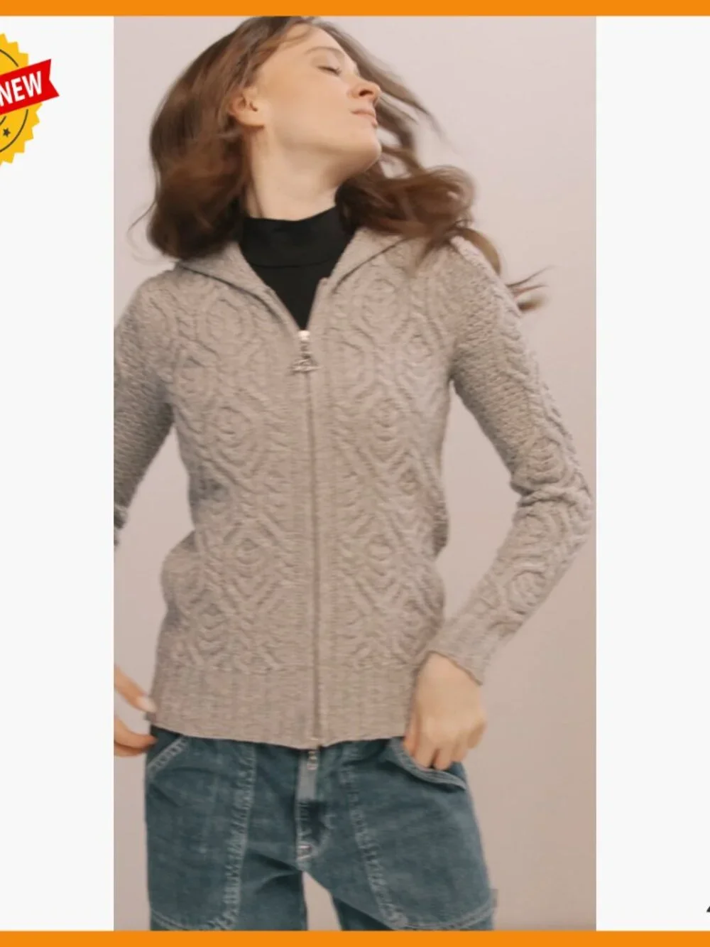 Merino Wool Hooded Zip Cardigan - Aran Stitch - Warm Layering Sweater - Picture 7 of 7